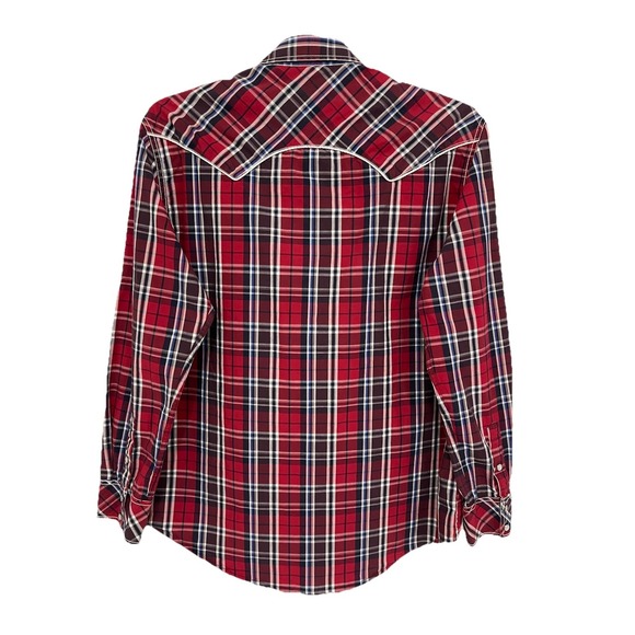 Rock & Roll Cowboy Up Western Themed Album Pearl Snap Rodeo Red Plaid Shirt XL - Picture 2 of 15